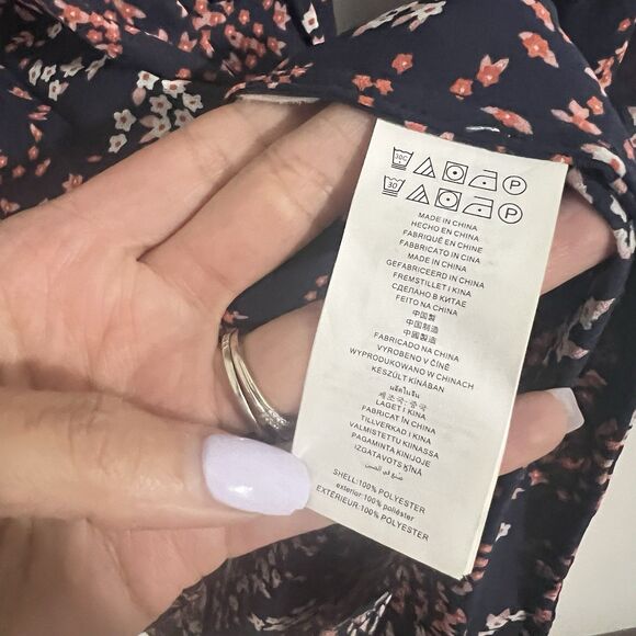 Michael Kors Georgette Shirt Dress Size XXS Navy Blue Floral Pleated Cheer Party - Picture 5 of 10